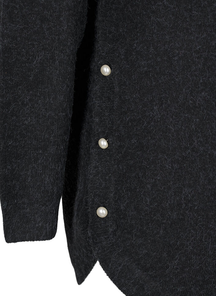 Strickbluse mit Perlendetails, Dark Grey Melange, Packshot image number 3