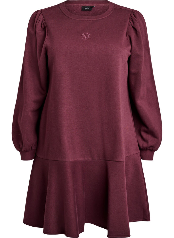 Kurzes Sweatkleid mit Rüschendetail, Dunkles Bordeaux, Packshot image number 0