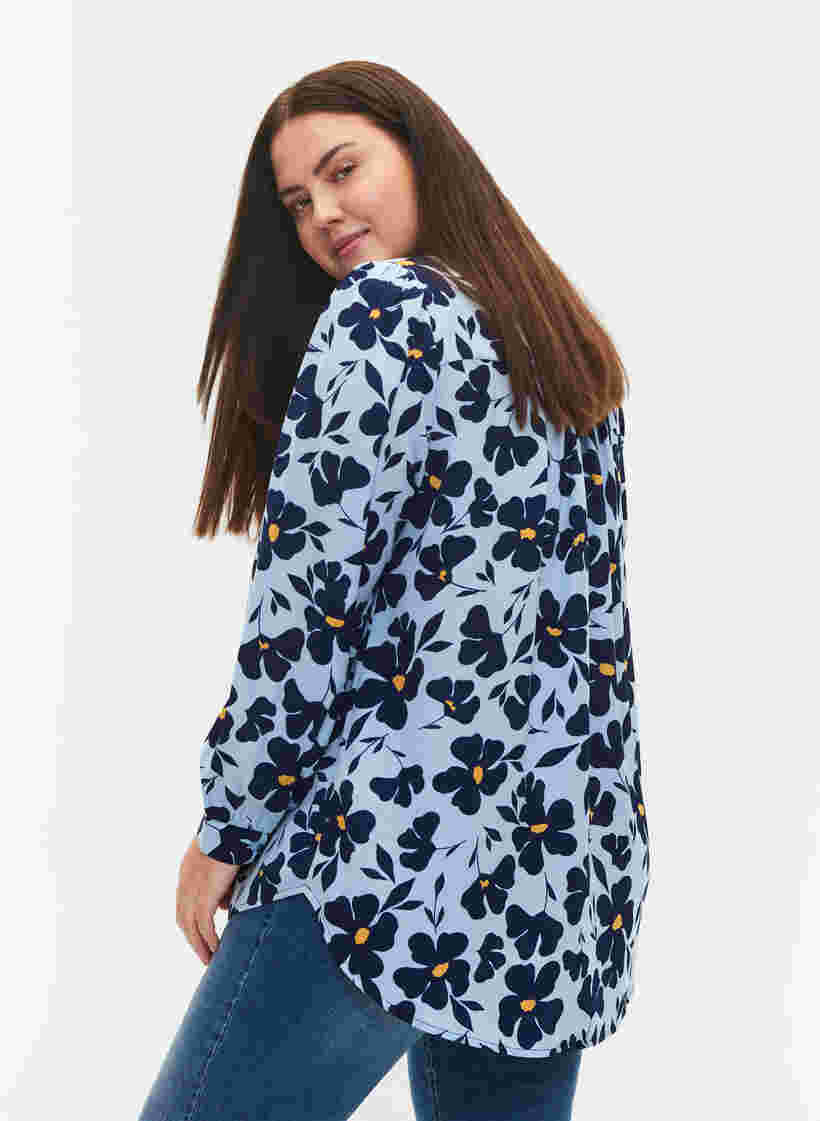 	 Langärmelige Bluse mit V-Ausschnitt, Flower AOP, Model image number 1