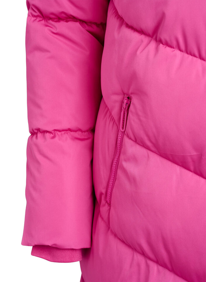 Langer Puffermantel mit Kapuze und Taschen, Rot, Packshot image number 3