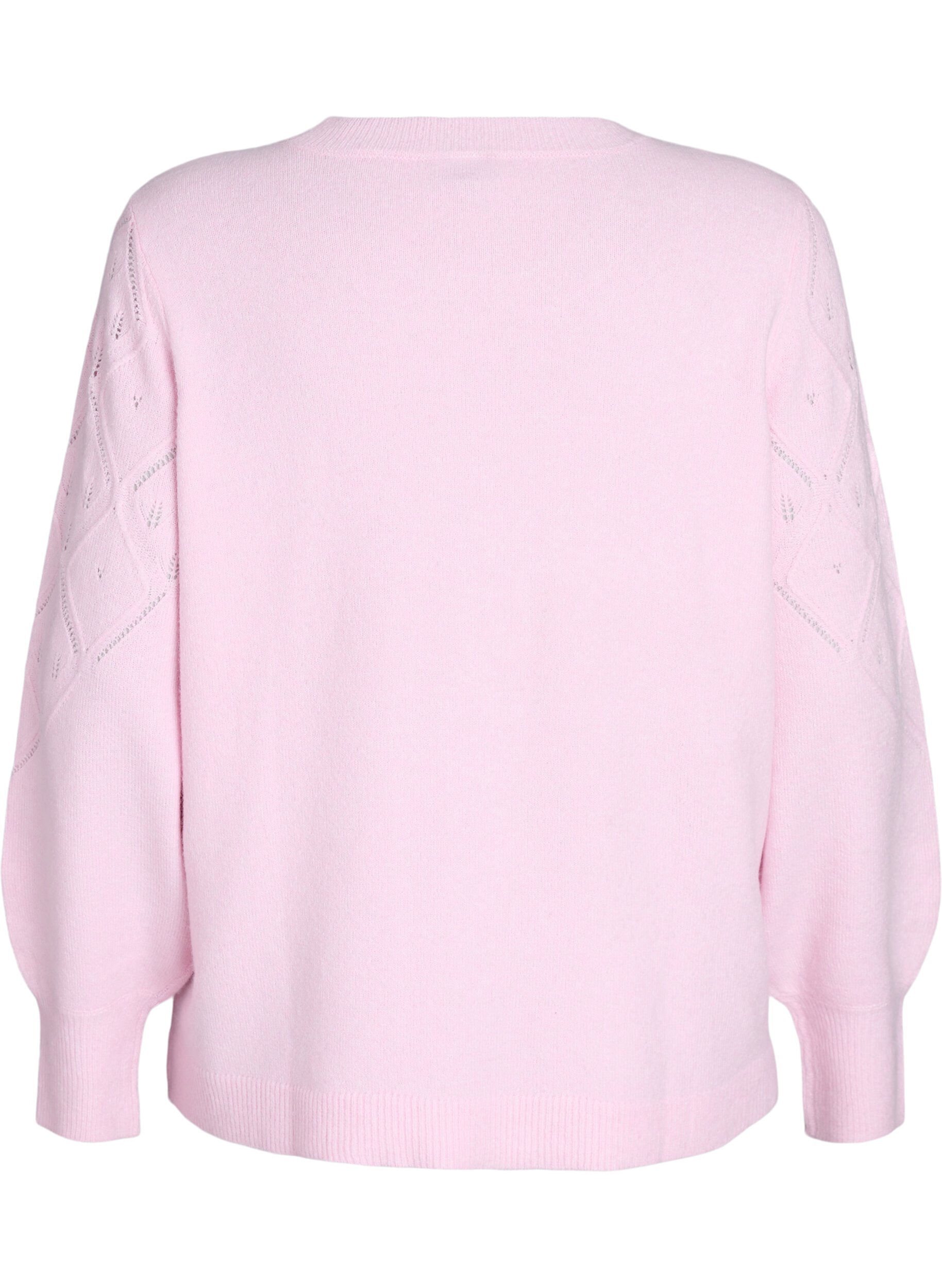 Zizzi Stricktop mit Lochmuster und Ballon&auml;rmeln, Rot, Packshot image number 1