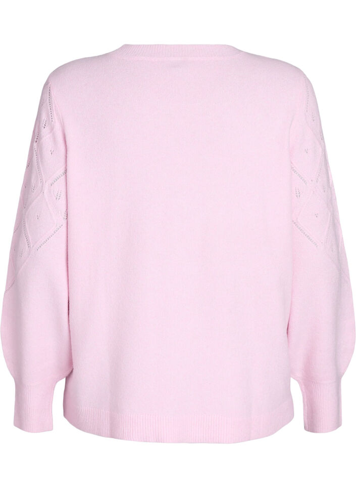 Stricktop mit Lochmuster und Ballonärmeln, Rot, Packshot image number 1