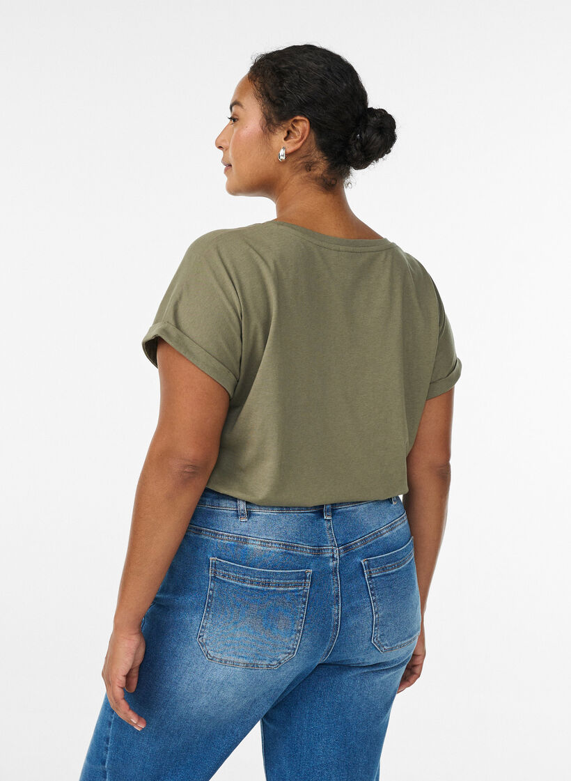 Kurz&auml;rmeliges T-Shirt aus Baumwollmischgewebe, Gr&uuml;n, Model image number 2