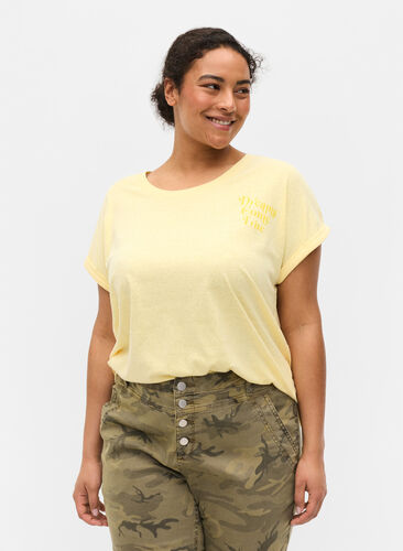 Meliertes T-Shirt aus Baumwolle, Pale Banana Melange, Model image number 0