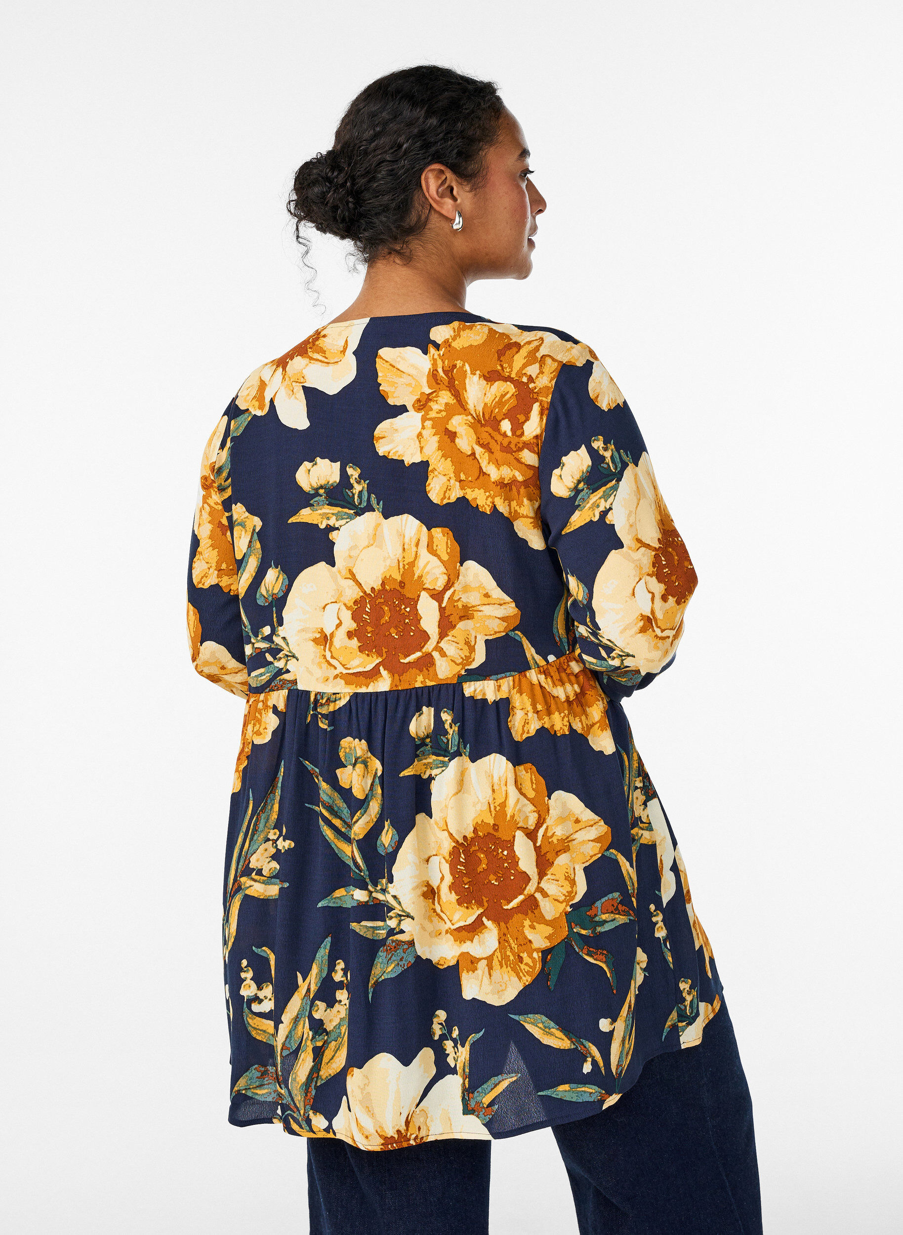 Zizzi Lang&auml;rmelige Tunika mit Teilungsnaht, Blau, Model image number 2