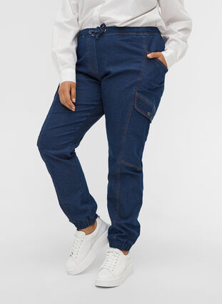 Lockere Jeans mit Tunnelzug, Medium Blue, Model image number 2
