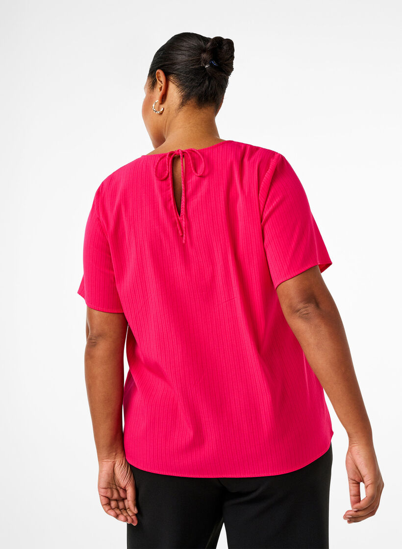 Kurzärmelige Bluse aus Viskose mit Schleifen, Bright Rose, Model image number 1
