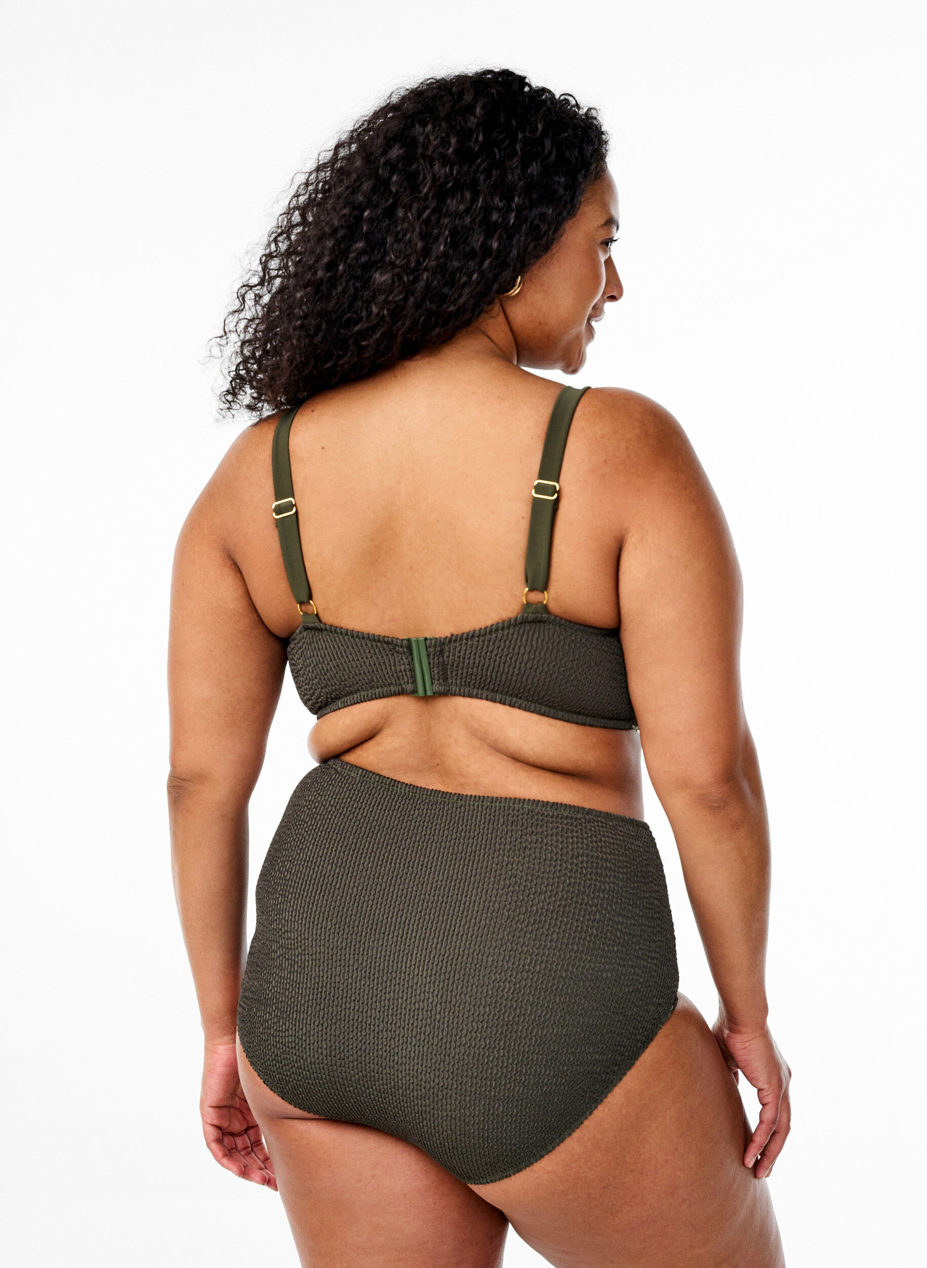 Zizzi Bikinihose mit Struktur und hohem Bund, Gr&uuml;n, Model image number 1