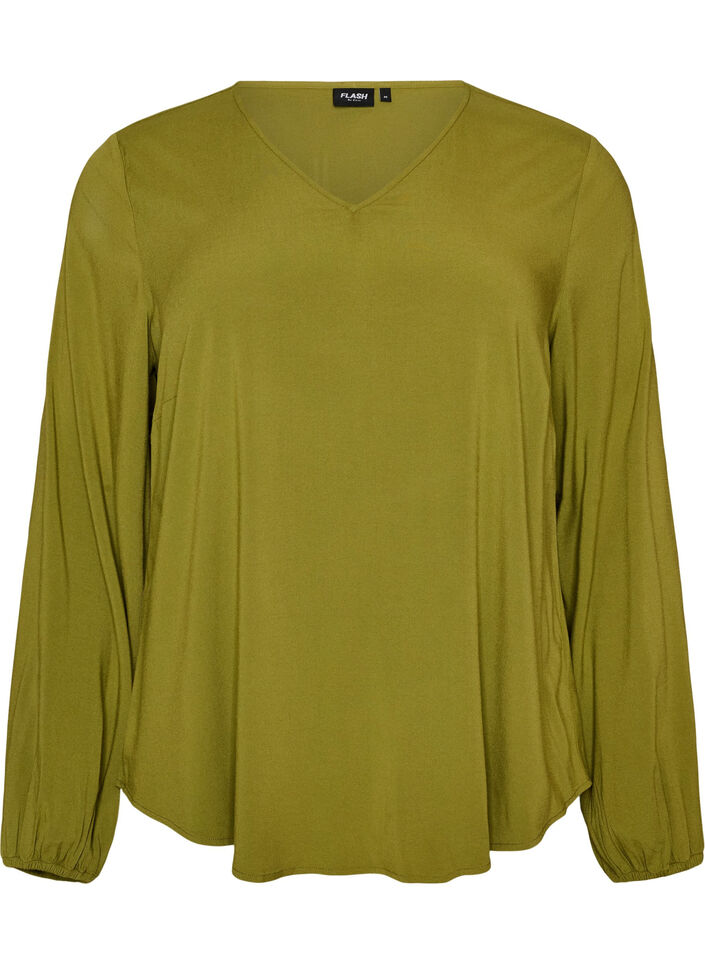 Bluse aus Viskose mit V-Ausschnitt und langen &Auml;rmeln, Gr&uuml;n, Packshot image number 0