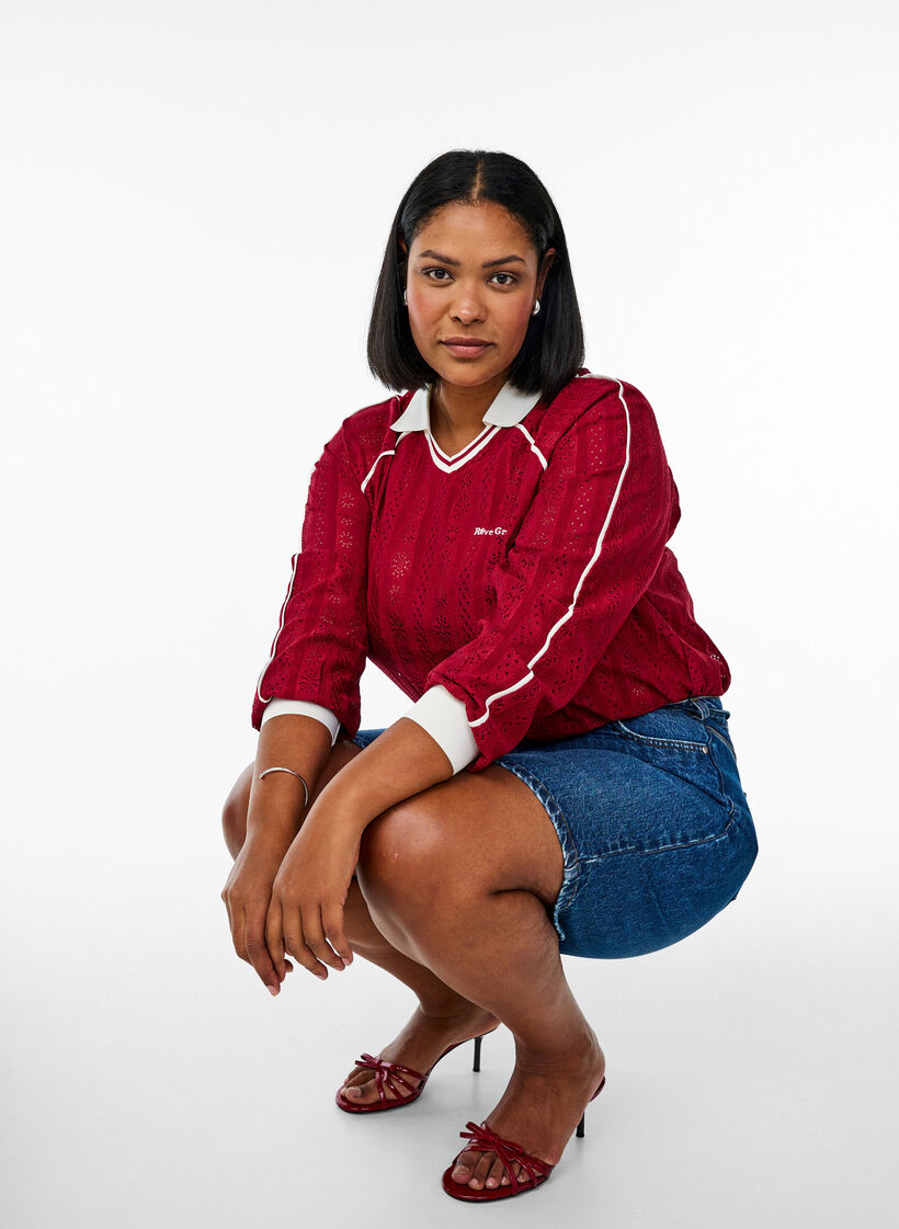 Jerseybluse mit Struktur und Kontrastdetails, Rot, Model image number 3