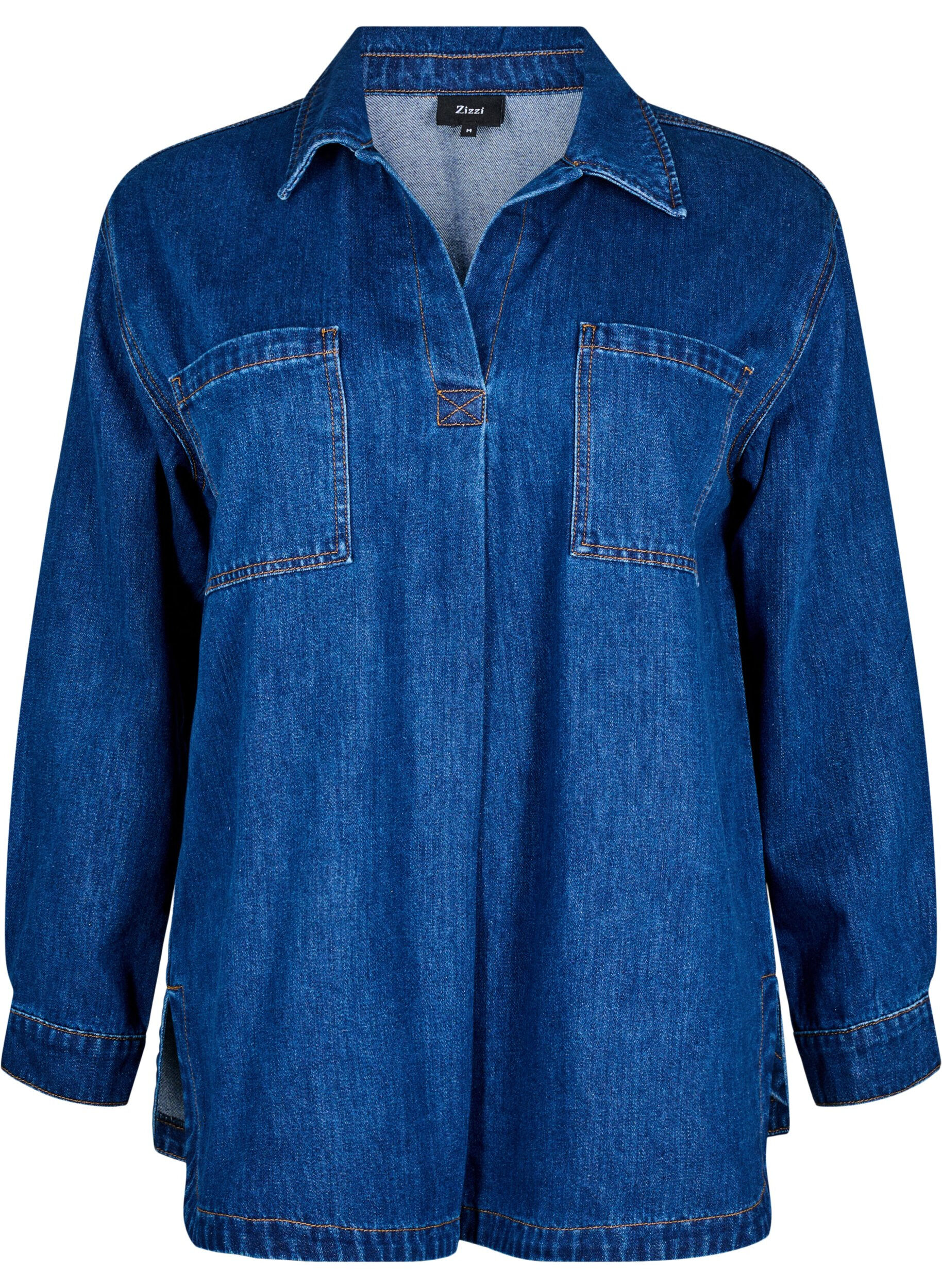 Zizzi Jeansbluse mit Kragen, Unwashed, Packshot image number 0