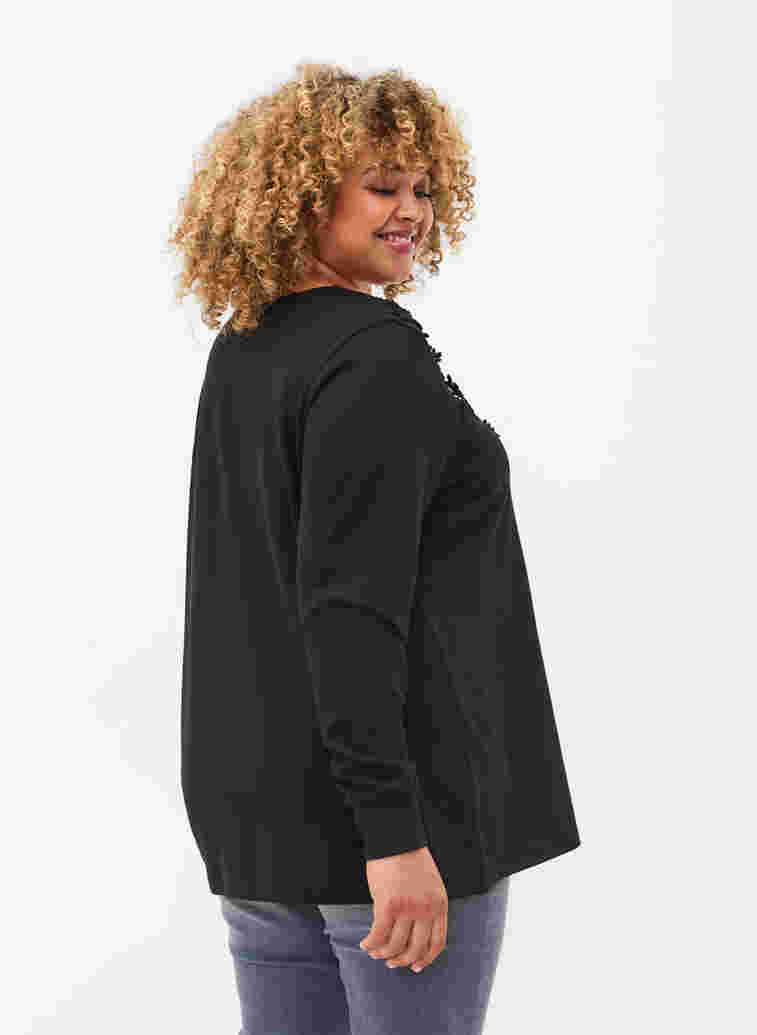 Langärmelige Bluse mit Spitzendetails, Black, Model image number 1