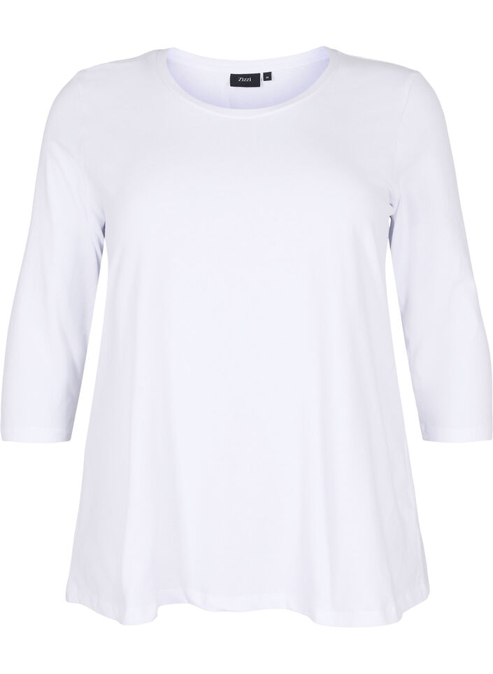 Basic T-Shirt aus Baumwolle mit 3/4-Ärmeln, Weiß, Packshot image number 0
