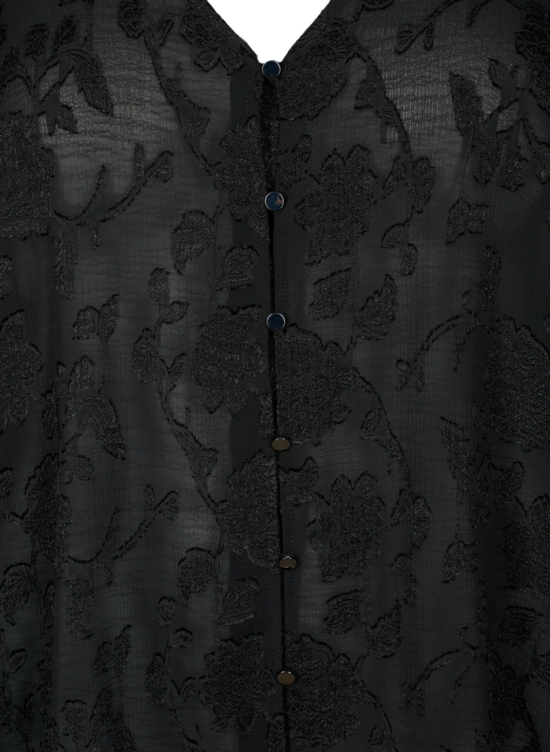 Zizzi Lang&auml;rmliges Hemd mit Jacquard-Look, Black, Packshot image number 2