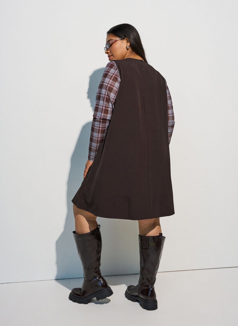 &Auml;rmelloses A-Linien-Kleid mit Nadelstreifen, Braun, Model image number 2