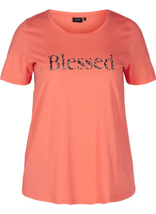 T-Shirt mit Print, Living Coral BLESSED, Packshot image number 0