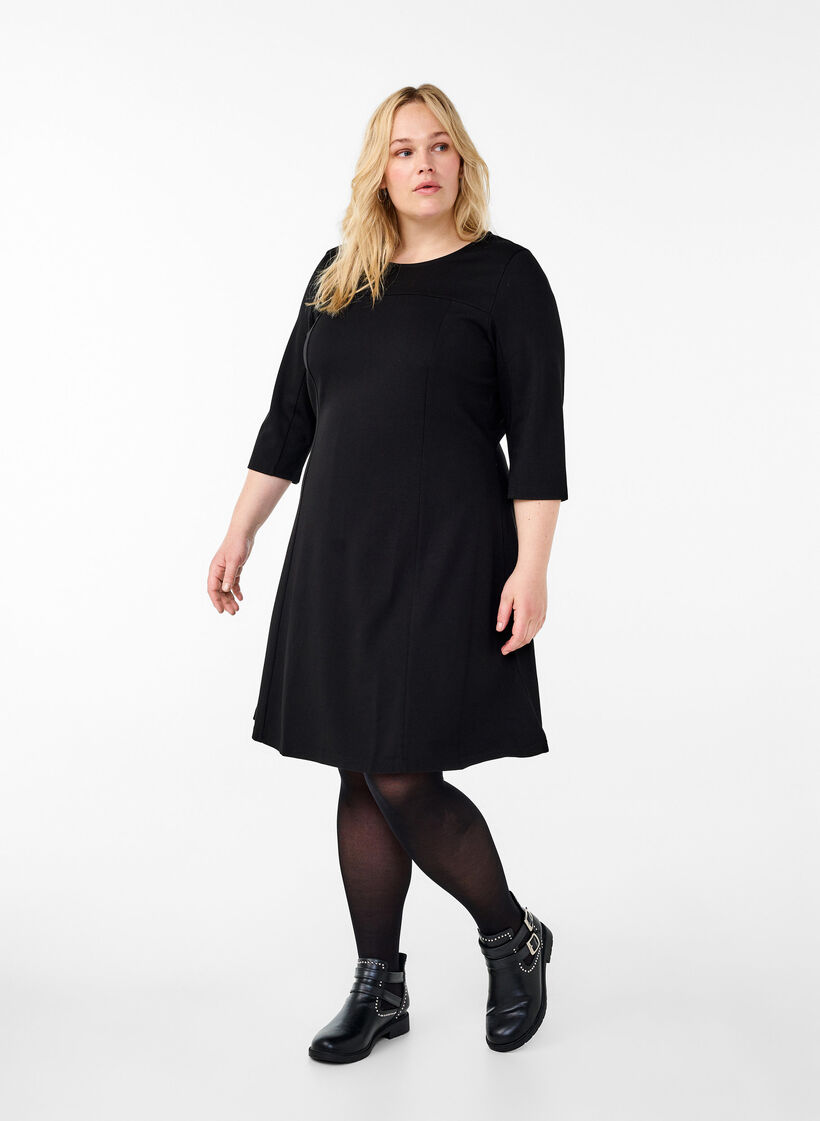 A-förmiges Kleid mit 3/4-Ärmeln, Schwarz, Model image number 1