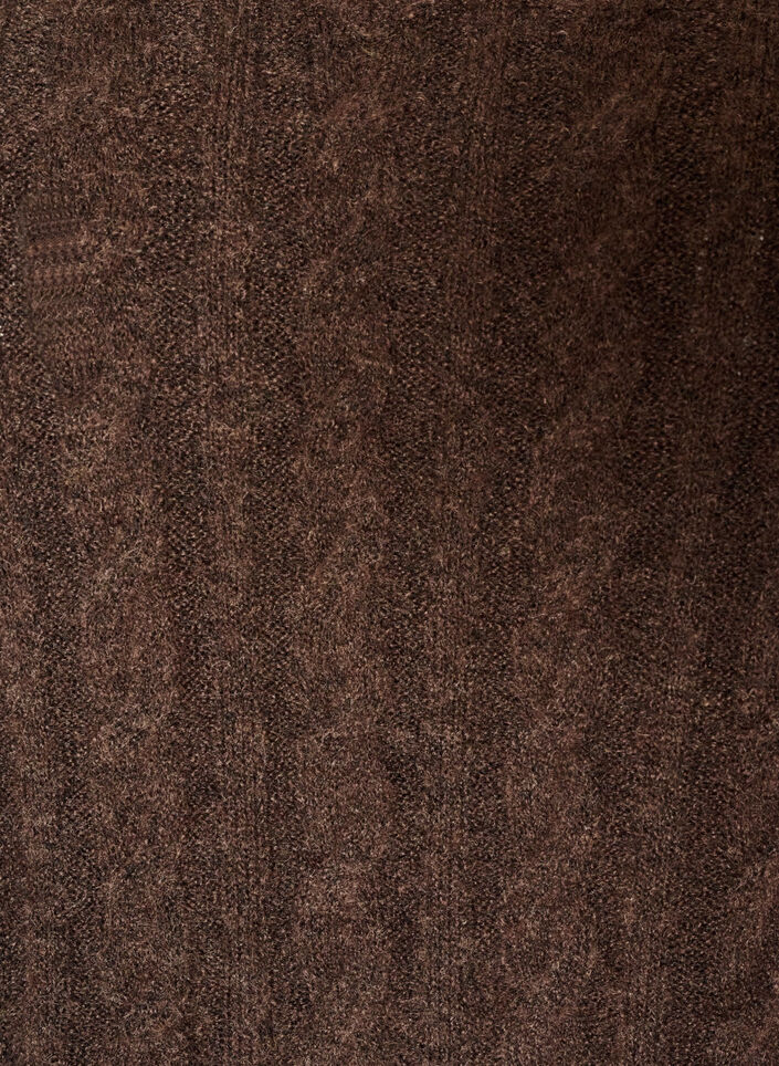 Bluse aus Strick mit Zopfmuster und V-Ausschnitt, Braun, Packshot image number 2