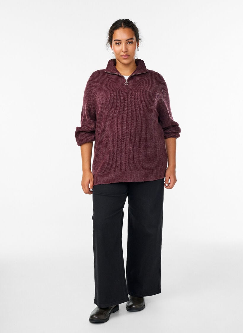 Strickpullover mit hohem Kragen und Rei&szlig;verschluss, Rot, Model image number 1