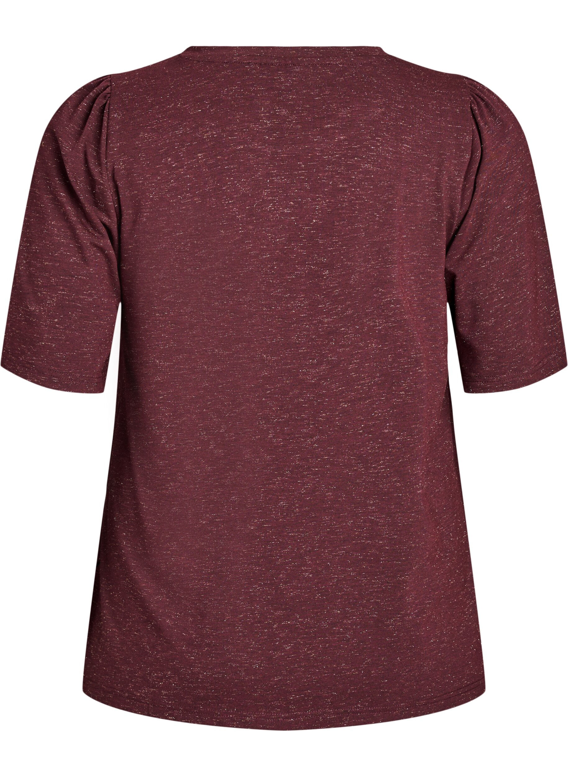 Zizzi T-Shirt mit Glitzer und kurzen Puff&auml;rmeln, Dunkles Bordeaux, Packshot image number 1