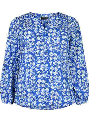 Langarm Bluse mit Blumen-Print und V-Ausschnitt