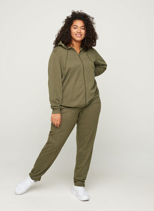 Sweatshirtjacke mit Reißverschluss und Kapuze, Ivy green Melange, Model image number 2