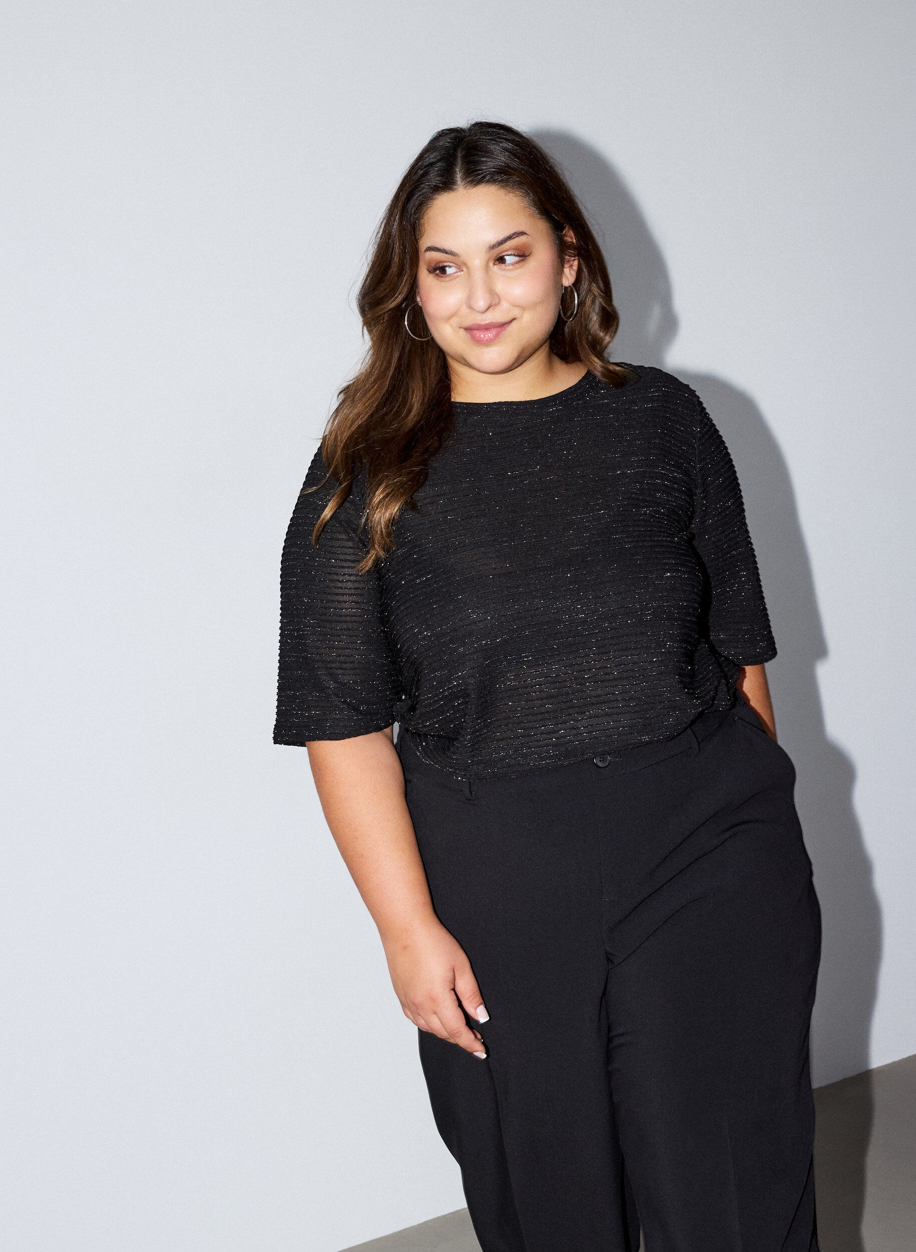 ZizziBluse mit Struktur und Glitzer, Schwarz, Model image number 0