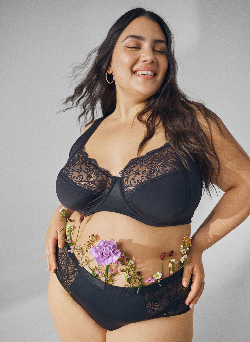 Periodenunterhose mit Spitze und normaler Taille, Black, Image image number 0