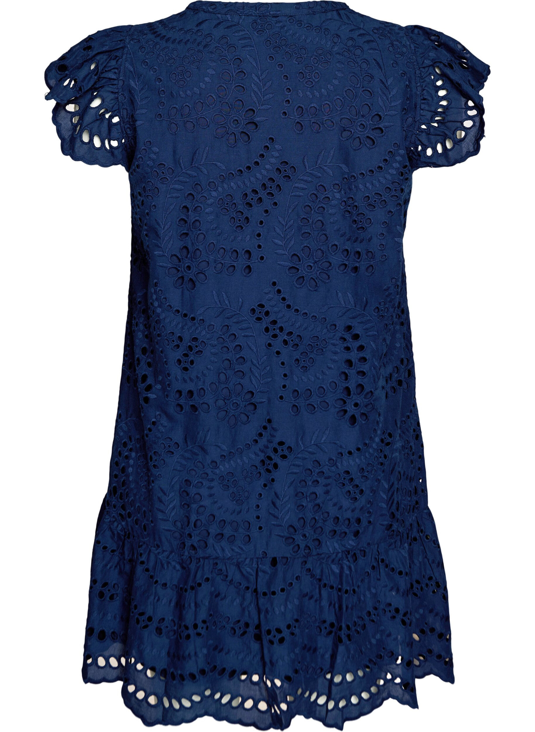 ZizziKleid aus Broderie Anglaise mit R&uuml;schen&auml;rmeln, Blau, Packshot image number 1
