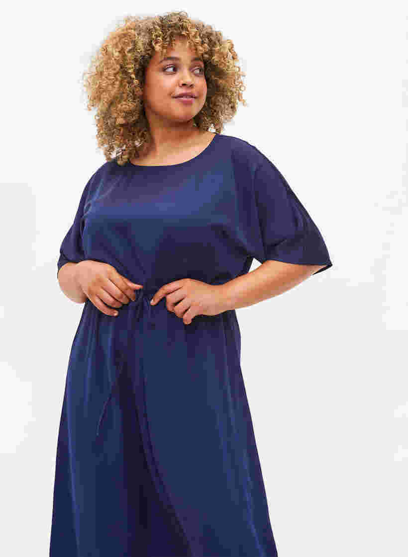 Kurzarm Midi-Kleid mit justierbarer Taille, Evening Blue, Model image number 2