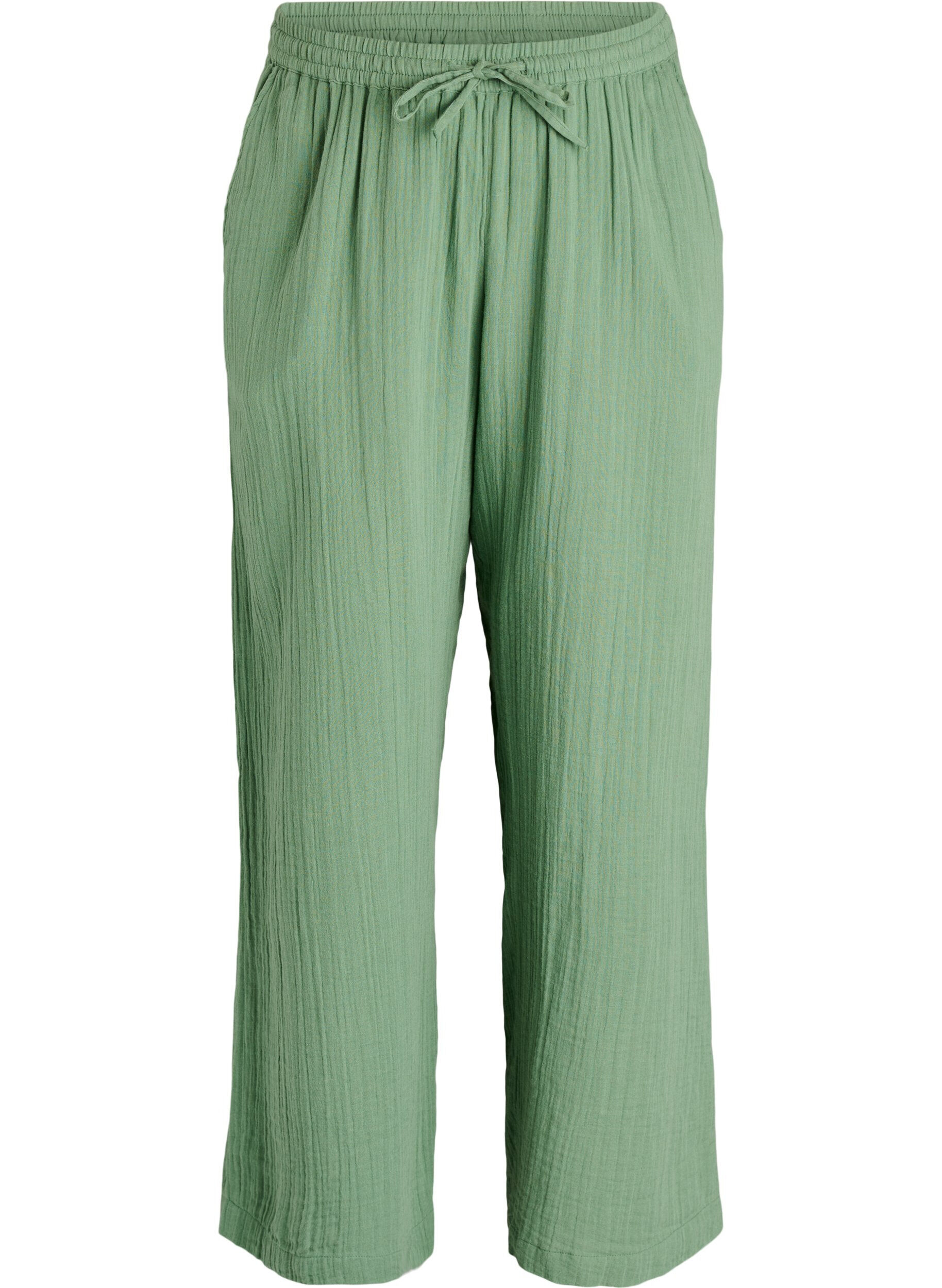 Hoch taillierte Hose aus Baumwoll-Musselin mit weitem Bein