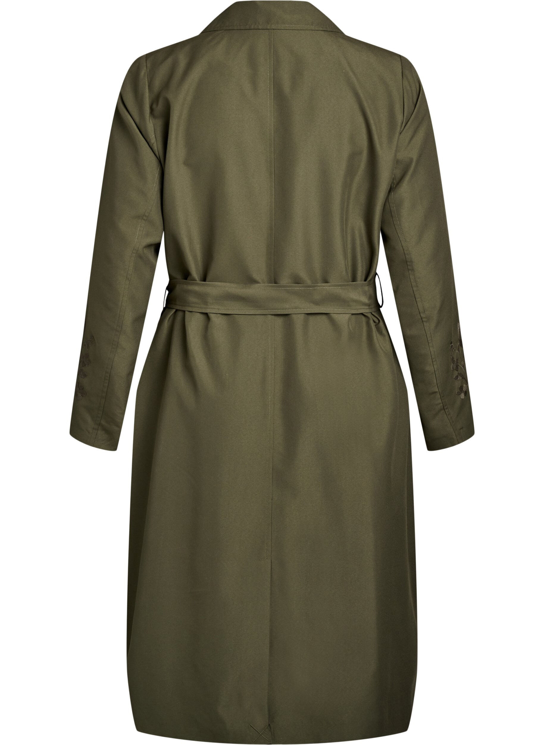 Zizzi Langer Trenchcoat mit Stickerei, Gr&uuml;n, Packshot image number 1