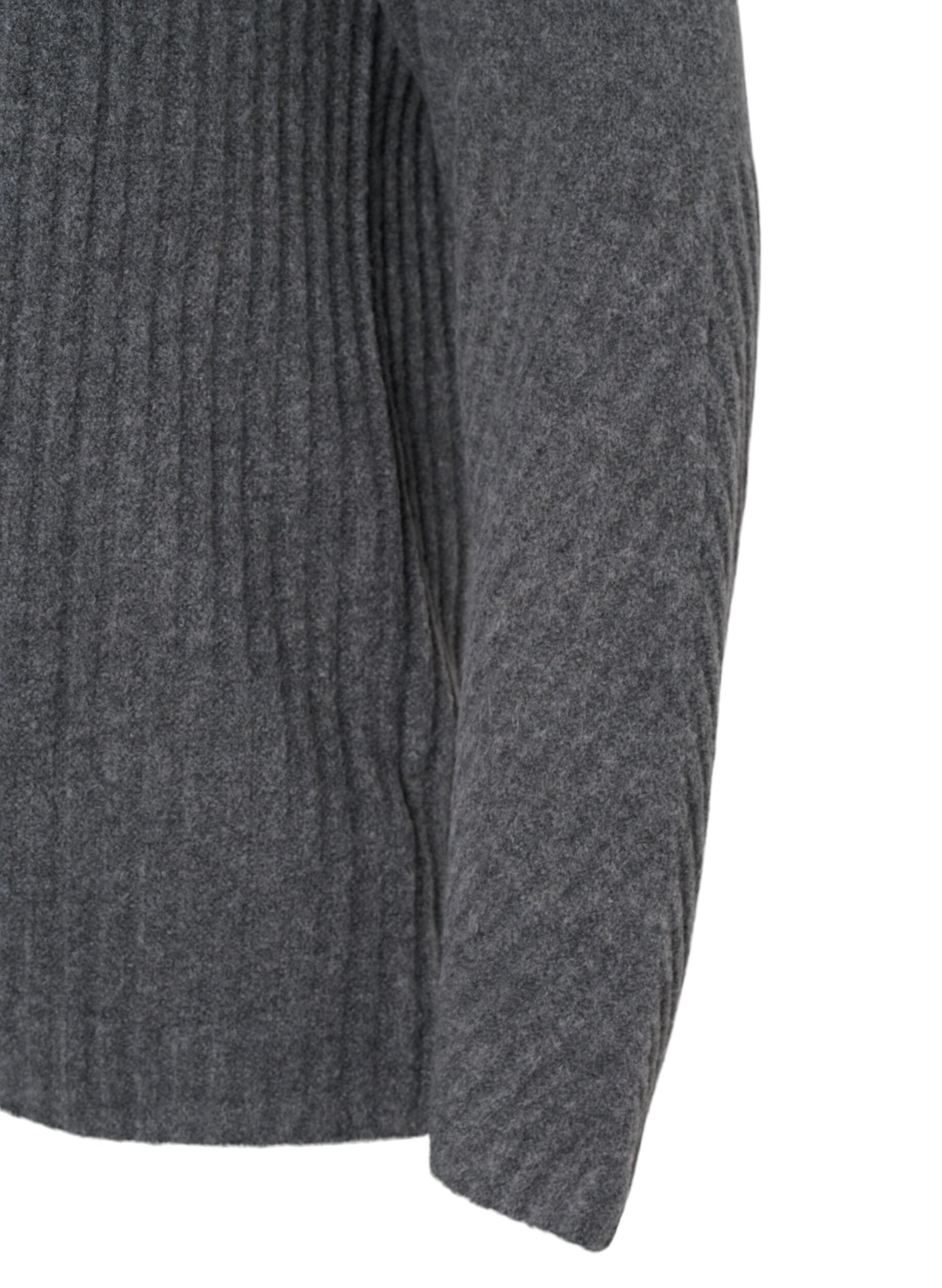 Zizzi Rollkragenpullover mit Rippstruktur, Dark Grey Melange, Packshot image number 2