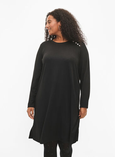 Langärmliges Jerseykleid mit Knöpfen, Black, Model image number 0