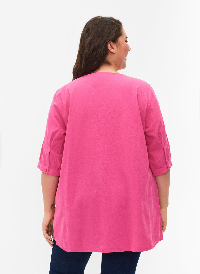 FLASH - Bluse aus Baumwolle mit halblangen Ärmeln, Raspberry Rose, Model image number 1