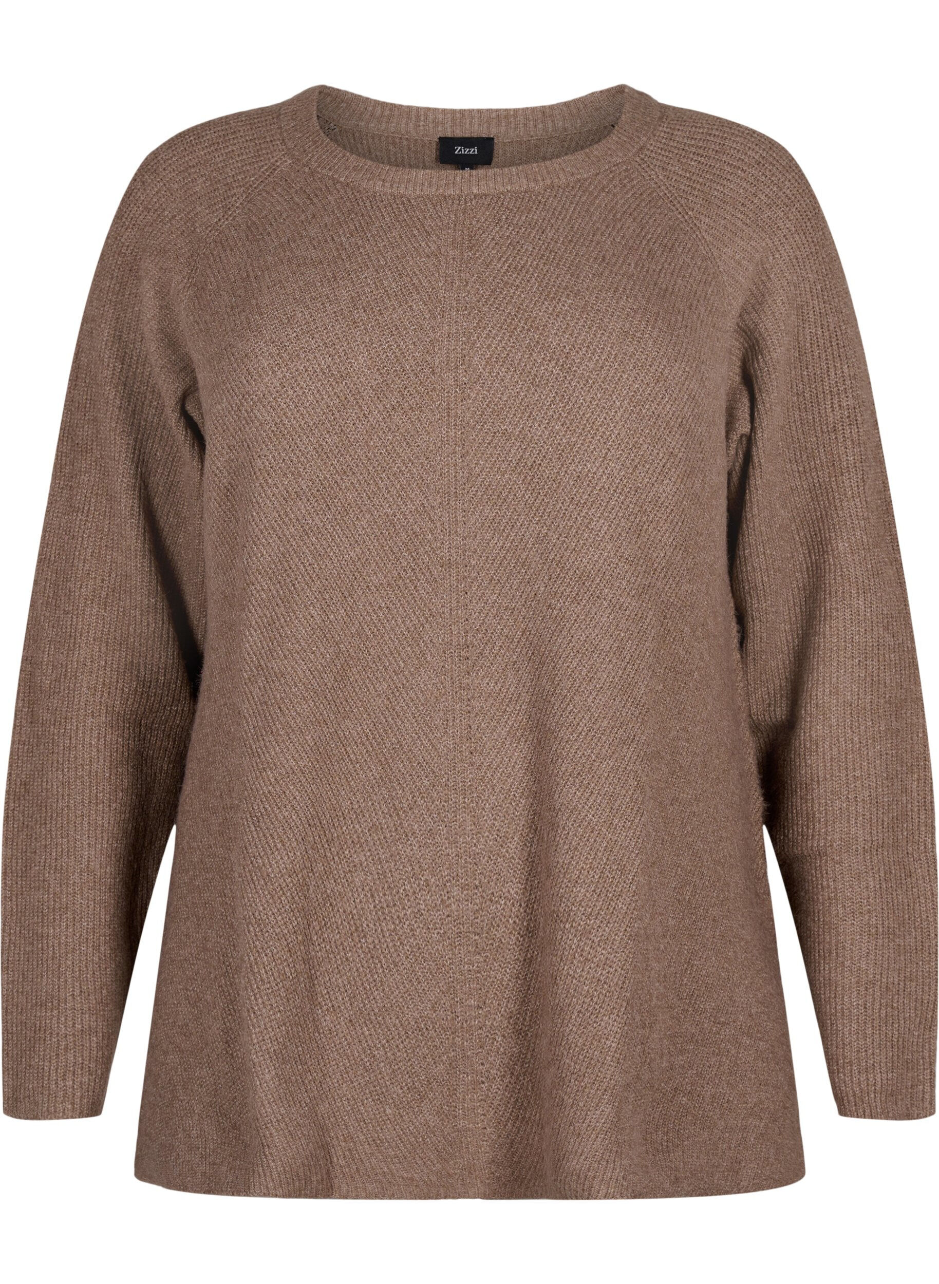 Zizzi Melange-Pullover mit Seitenschlitz, Walnut/White Mel., Packshot image number 0