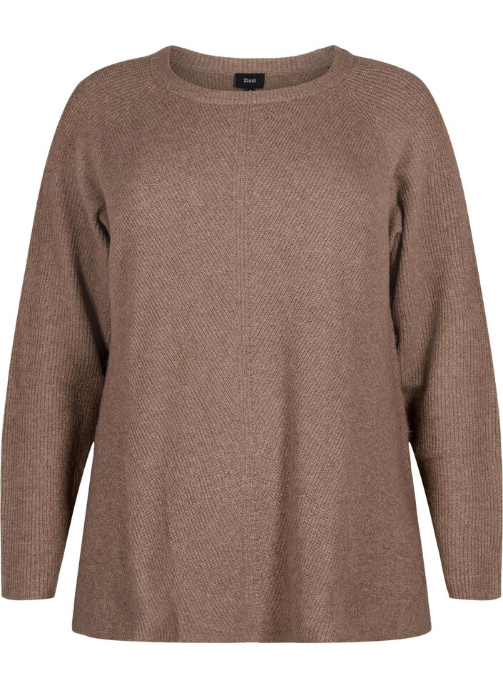 Melange-Pullover mit Seitenschlitz, Walnut/White Mel., Packshot image number 0