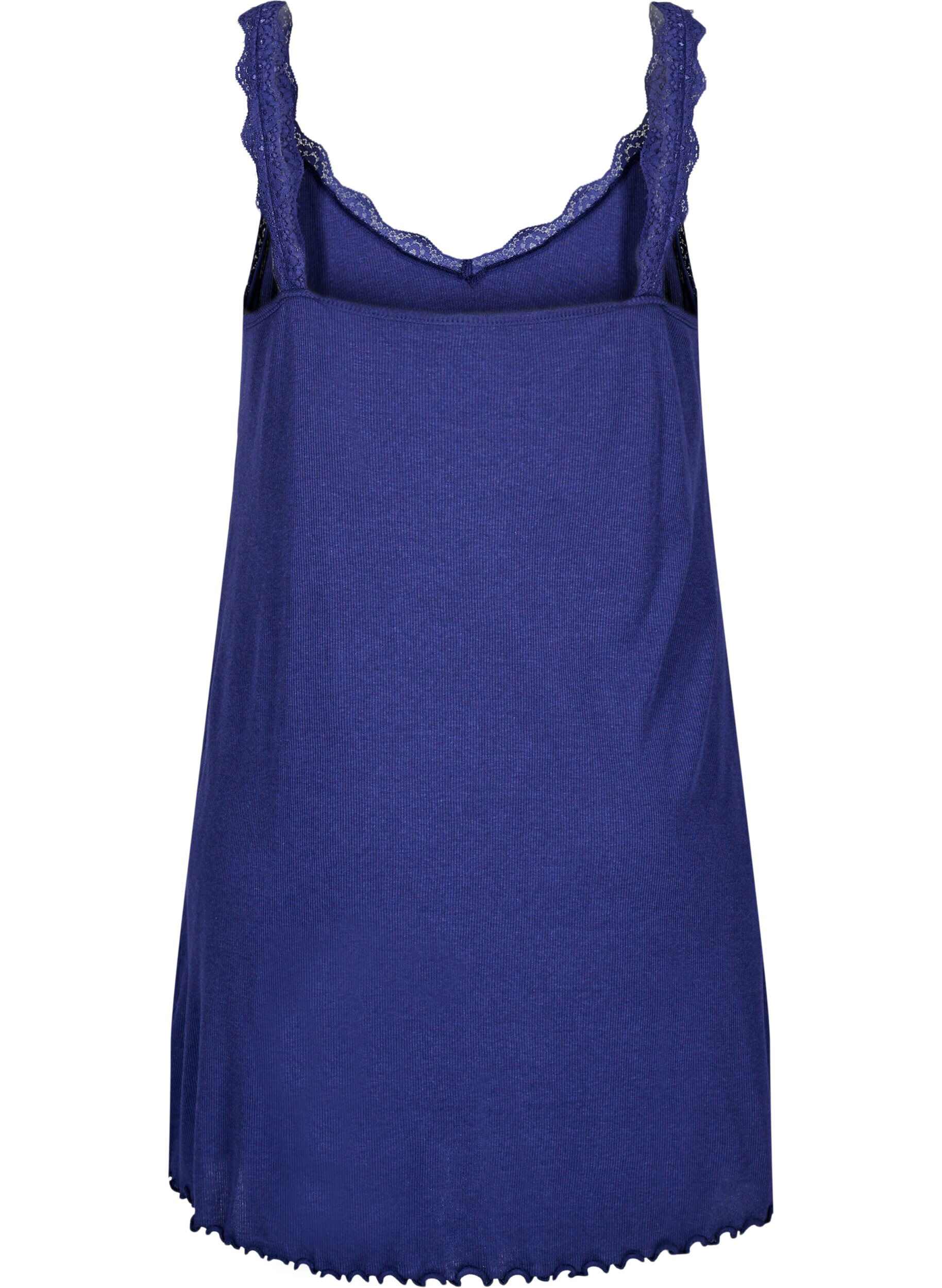 Zizzi Nachthemd mit Spitzensaum, Blau, Packshot image number 1