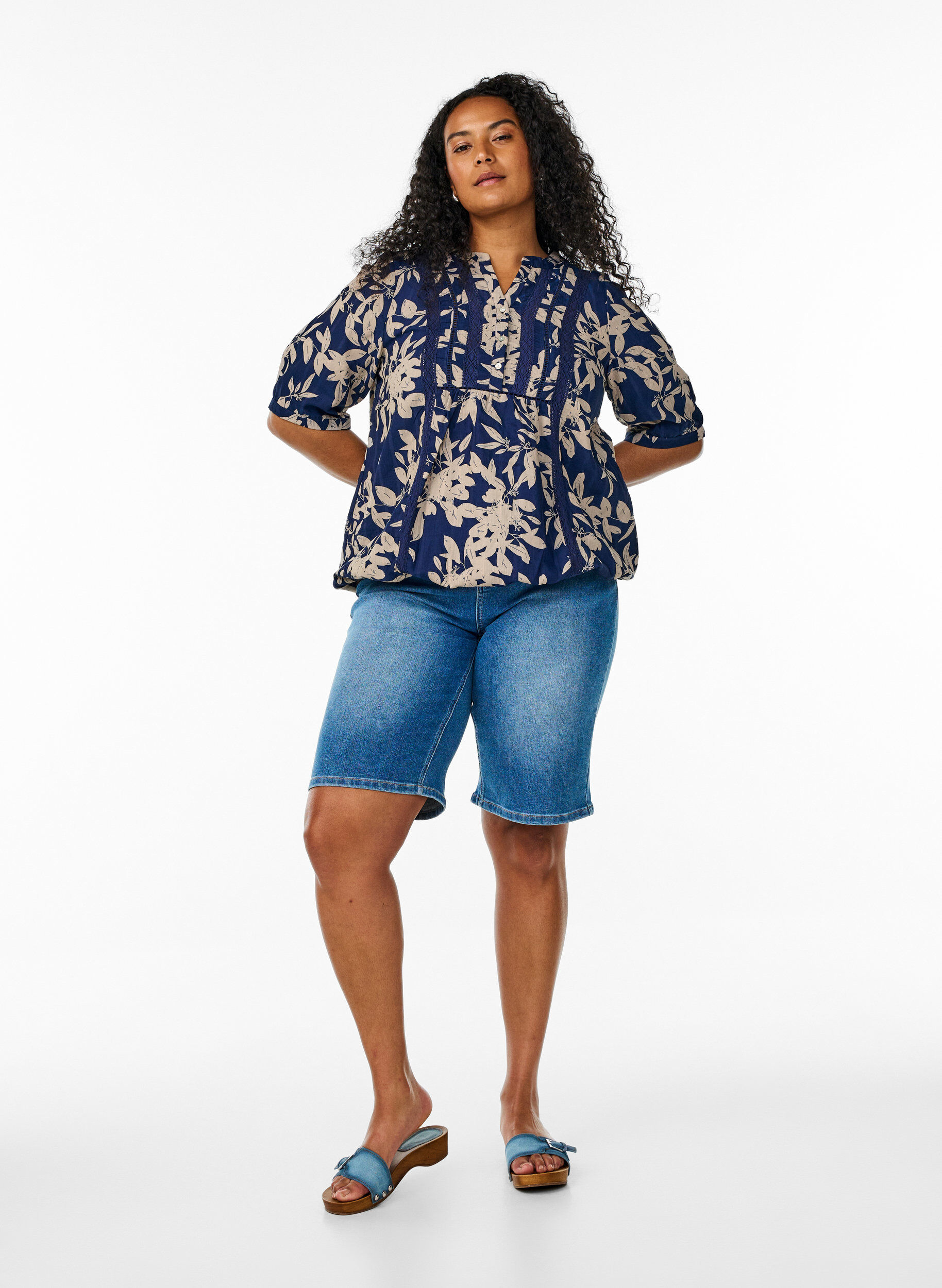 ZizziBluse mit Print und 1/2-&Auml;rmeln, Blau, Model image number 1