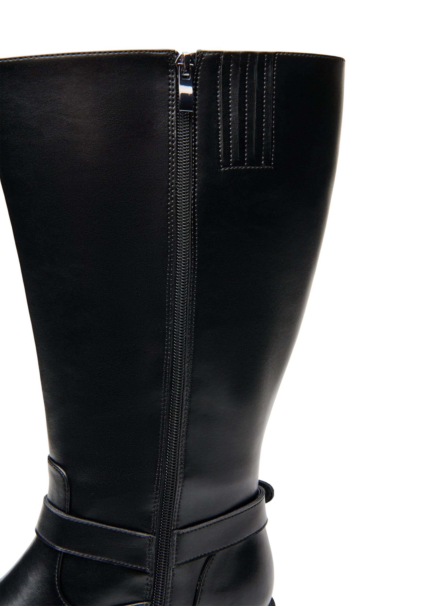 ZizziHoher Stiefel aus Leder mit Zierschnallen, Schwarz, Packshot image number 3