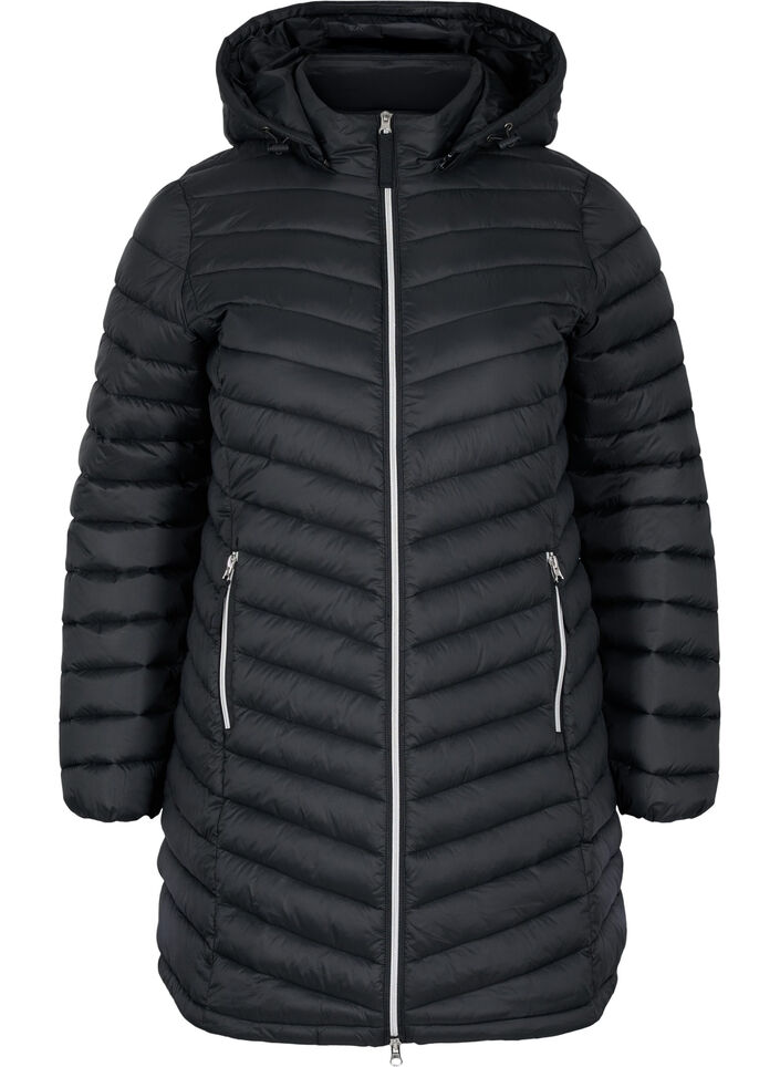 Leichte Jacke mit Taschen und abnehmbarer Kapuze, Schwarz, Packshot image number 0