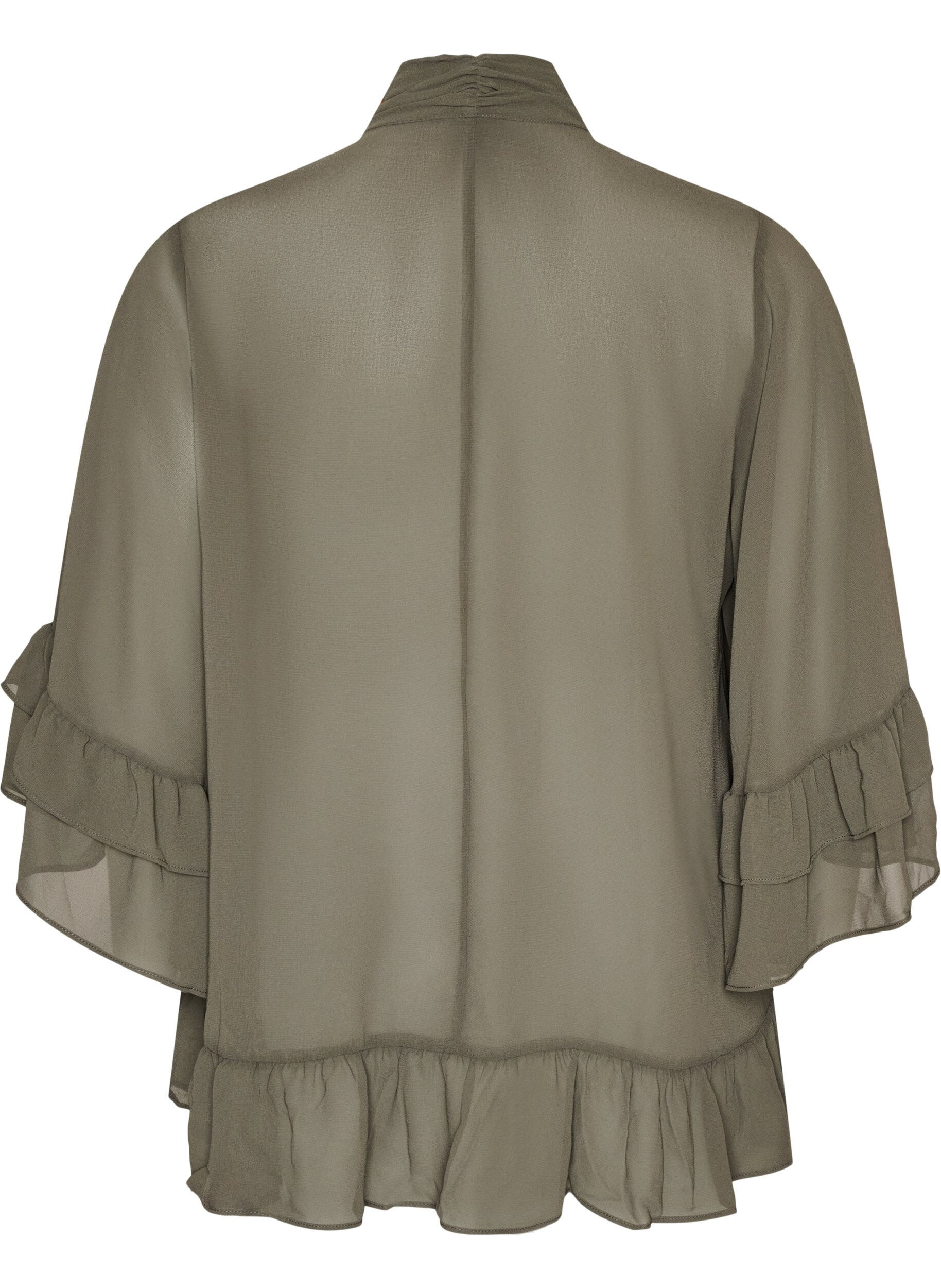 ZizziBluse mit Bindeband und R&uuml;schendetails, Grau, Packshot image number 1