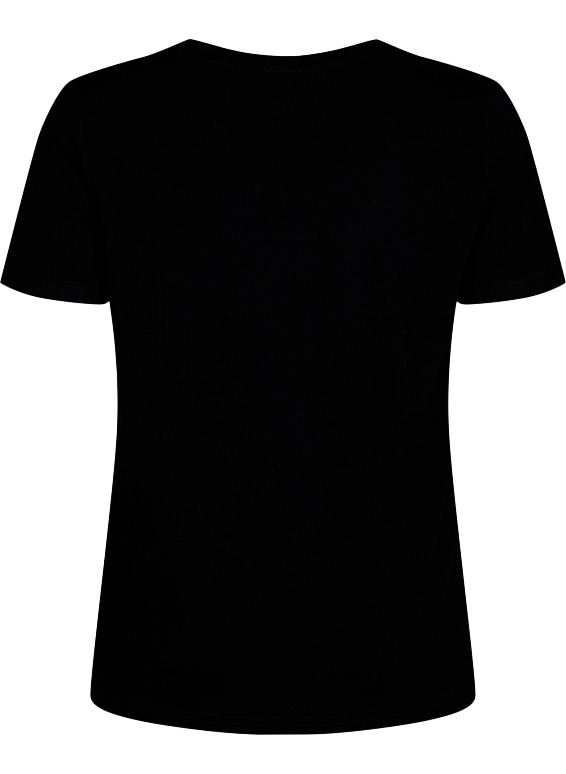 Zizzi T-Shirt aus Baumwolle mit Rundhalsausschnitt und Aufdruck, Black W. Heart L., Packshot image number 1