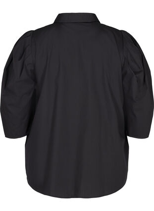 Hemdbluse aus Baumwolle mit 3/4-Puffärmeln, Black, Packshot image number 1