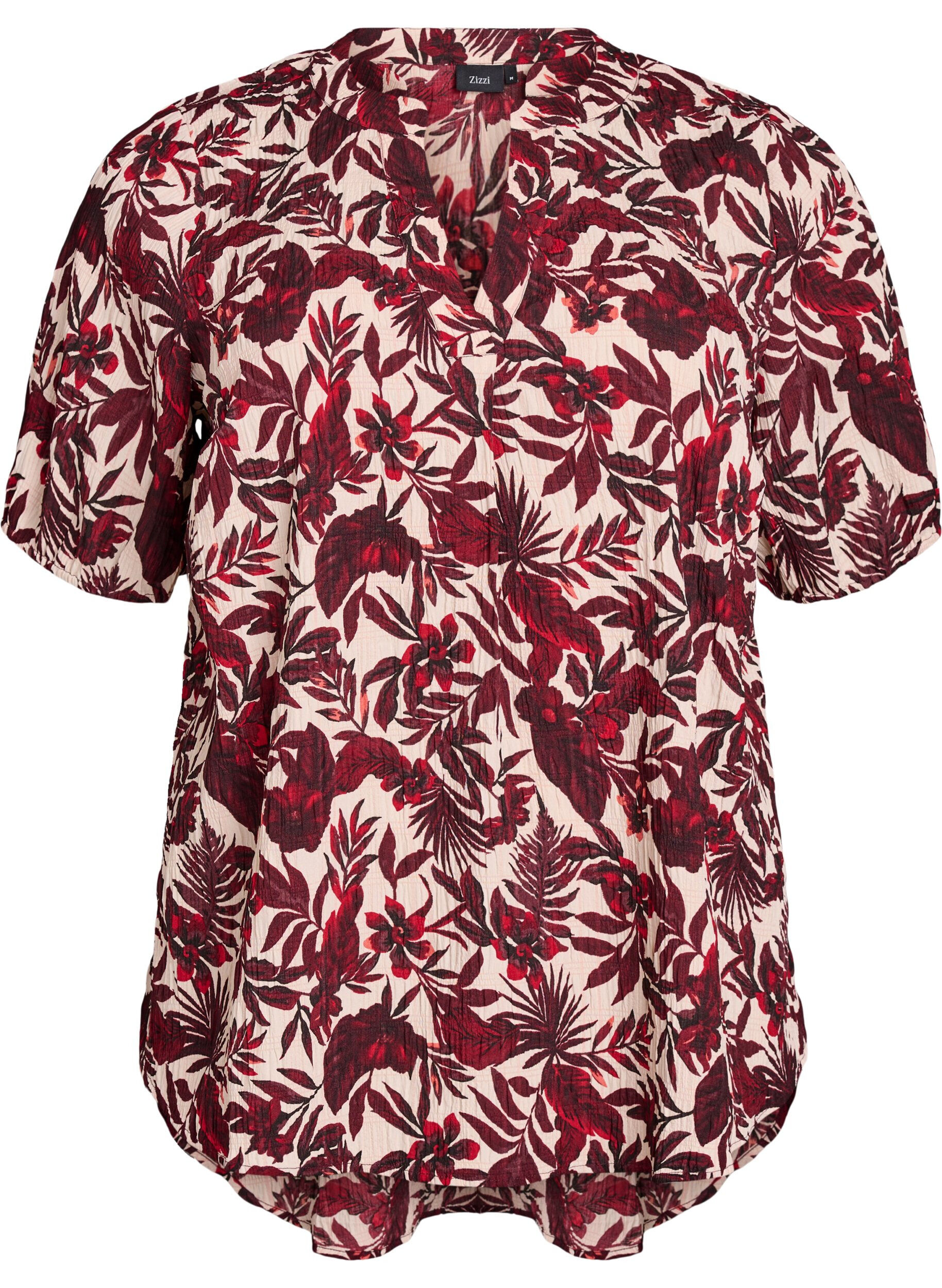 Zizzi Gebl&uuml;mte Bluse mit kurzen &Auml;rmeln, Rot, Packshot image number 0