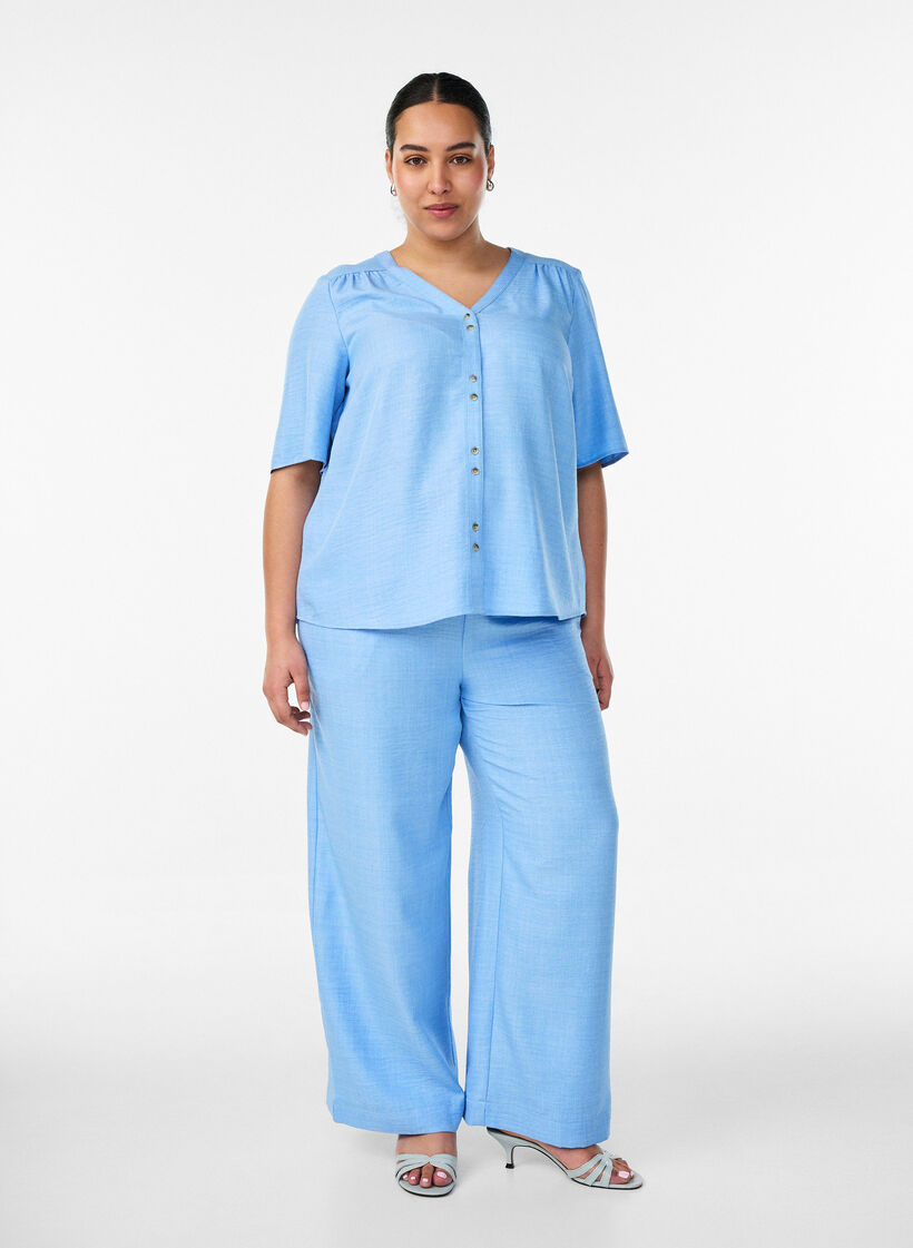Lockere Hose mit elastischem Bund und Taschen, Blau, Model image number 0
