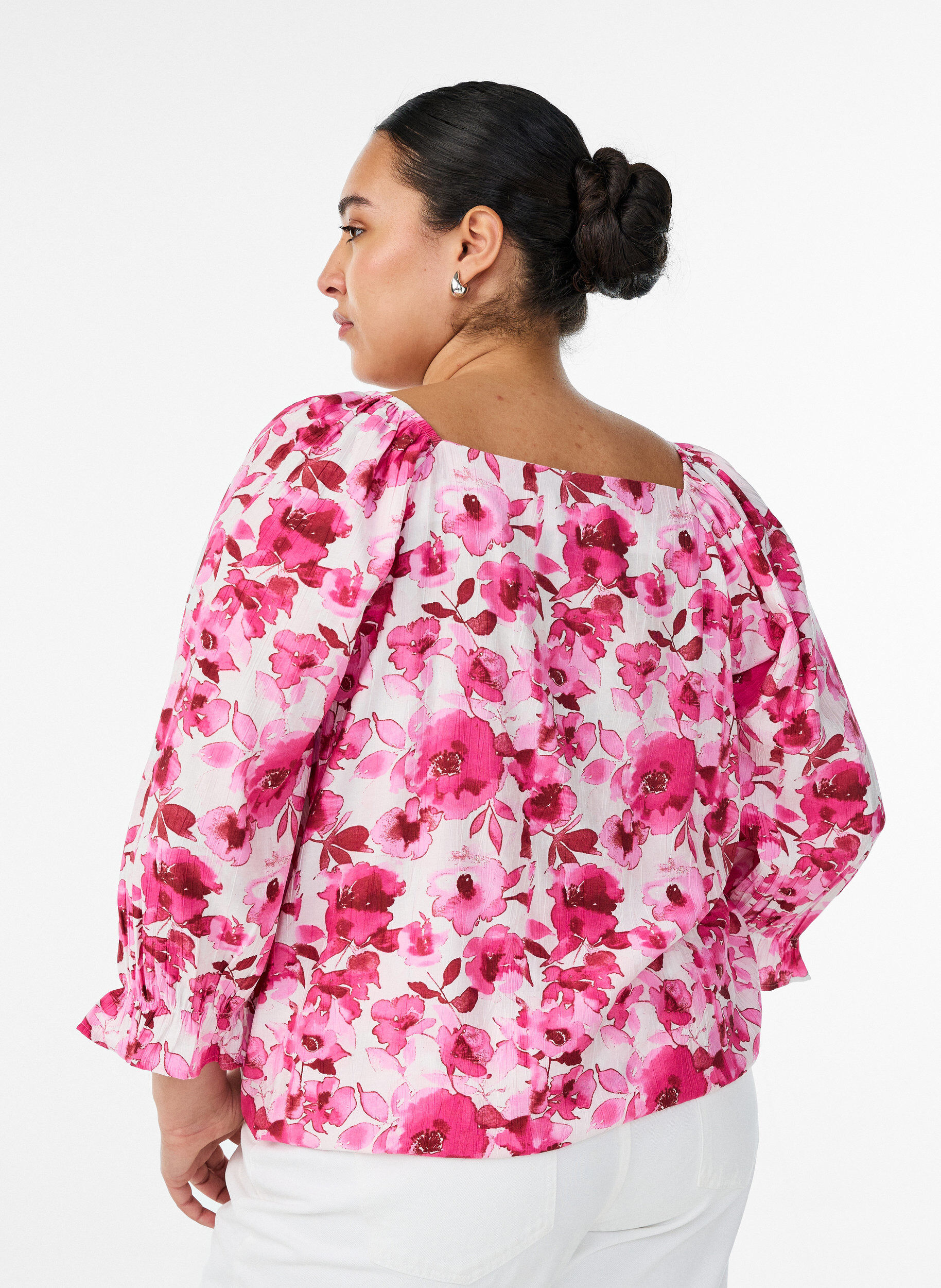 Zizzi Viskosebluse mit eckigem Ausschnitt und 3/4-&Auml;rmeln, Pink, Model image number 2