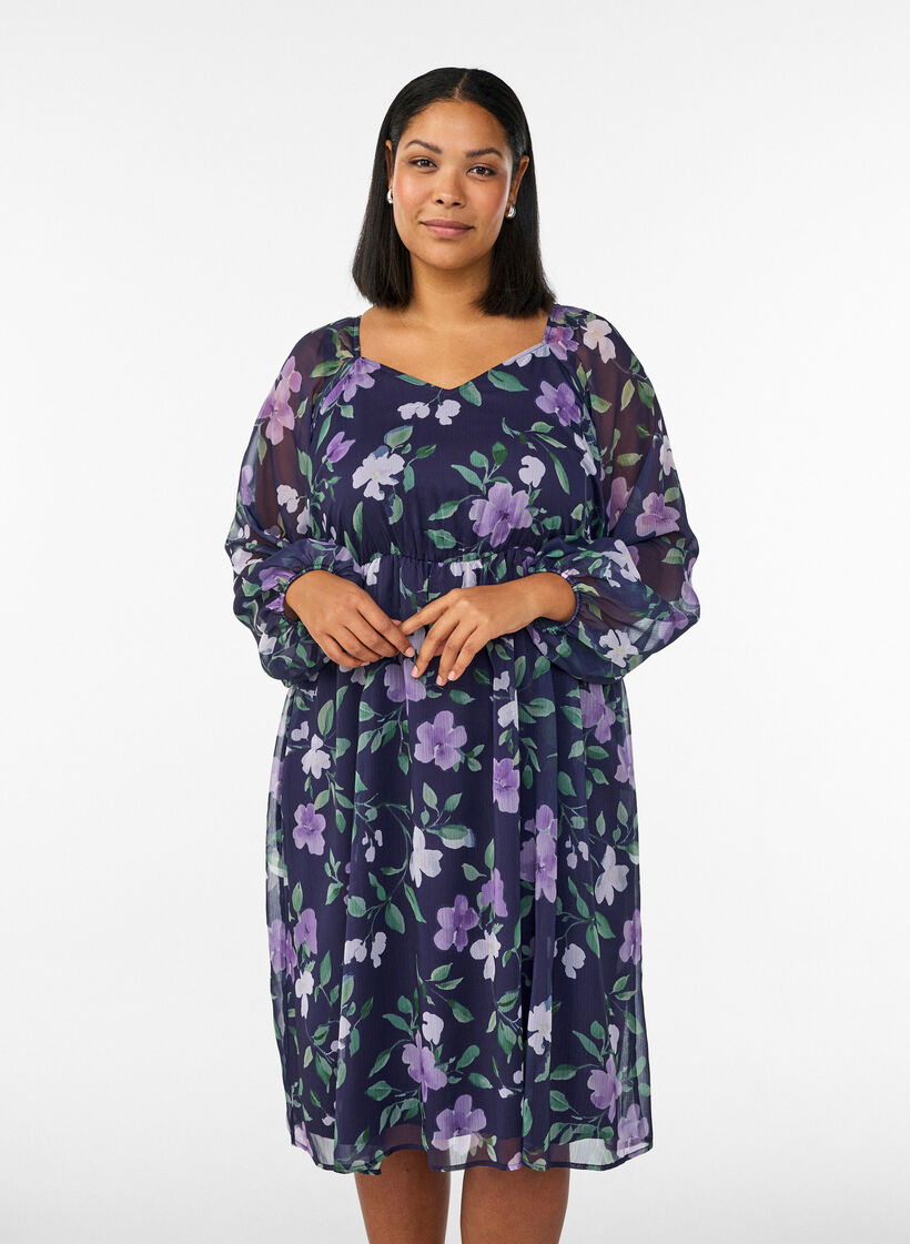 Partykleid aus Chiffon mit langen &Auml;rmeln, Blau, Model image number 0