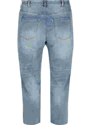 7/8-Jeans mit Fransensaum und hoher Taille, Light blue denim, Packshot image number 1