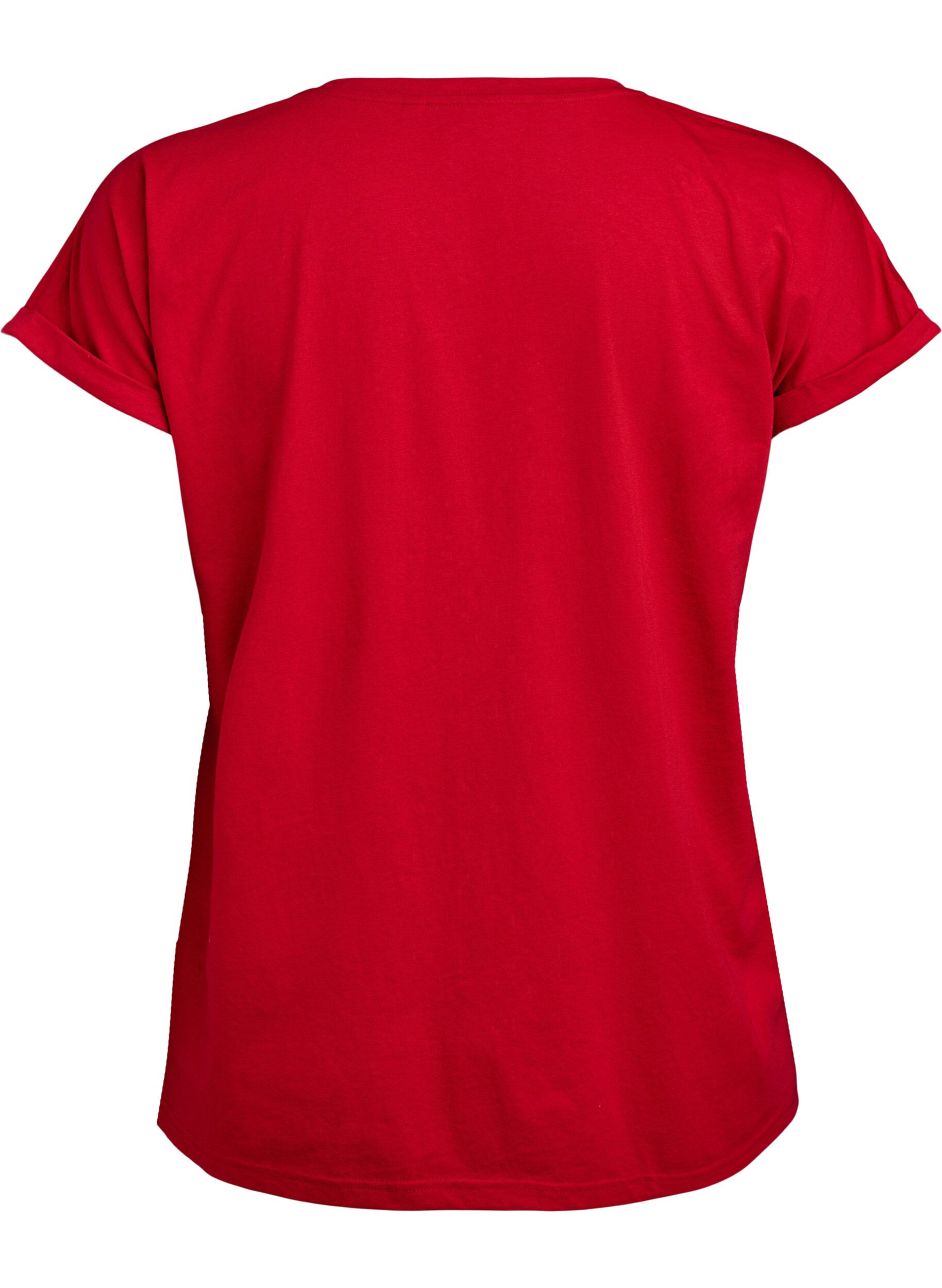 Zizzi Kurz&auml;rmliges T-Shirt aus einer Baumwollmischung, Rot, Packshot image number 1